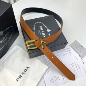 Prada Milano Brown Gold Triangle Pin Belt