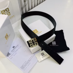 Givenchy Black Embossed Gold Logo Men's Belt