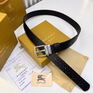 Burberry Black Embossed TB Buckle Belt
